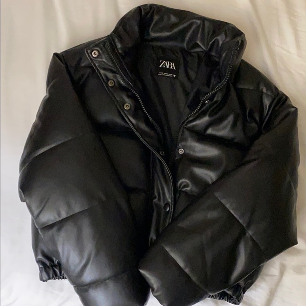 Zara leather puffer jacket